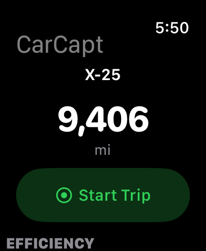 CarCapt on Apple Watch: Start Trip and the glance rows